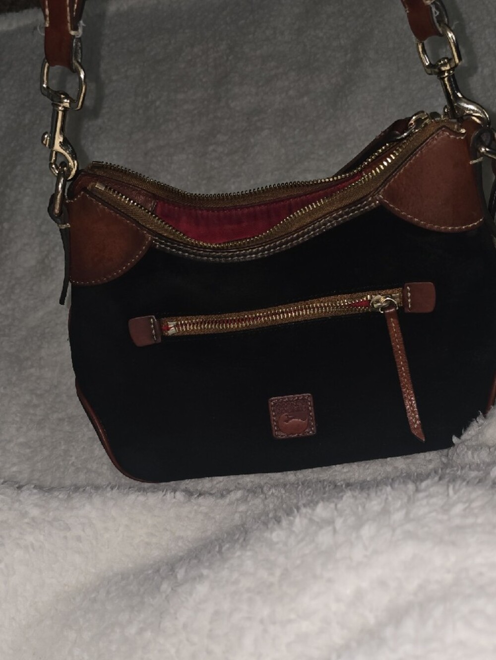 Dooney & Bourke Black Suede Shoulder Bag with Brown Leather Trim - Picture 14 of 14